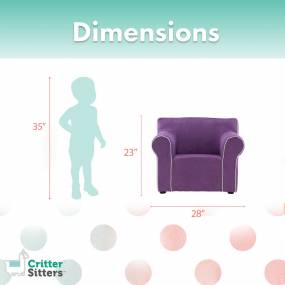23-In. Purple Plush Children's Mini Chair with Piping - Furniture for Nursery, Bedroom, or Playroom - Critter Sitters CSCHLDCHR-PUR