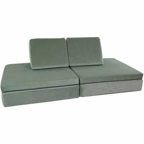 Lil Lounger Kids Play Couch with 2 Foldable Base Cushions and 2 Triangular Pillows in Rhino - Critter Sitters CSLILLOUNGER-SAGE