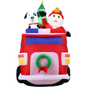 Christmas Time 7-Ft. Pre-Lit Inflatable Santa Claus in a Fire Truck Outdoor Christmas Decoration - Almo CT-FIRETRK071-L