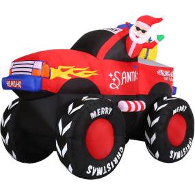Christmas Time 7-Ft. Wide Pre-Lit Inflatable Santa Claus in a Monster Truck Outdoor Christmas Decoration - Almo CT-MNSRTRCK071-L