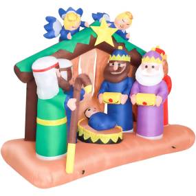 Christmas Time 5-Ft. Pre-Lit Inflatable Nativity Scene with 3 Wise Men Presenting Gifts Outdoor Christmas Decoration - Almo CT-NVTY081-L
