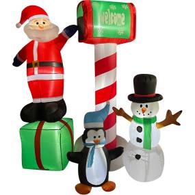 Christmas Time 6-Ft. Pre-Lit Inflatable Welcome Mailbox with Santa, Snowman, and Penguin Outdoor Christmas Decoration - Almo CT-SASNPGN061-L