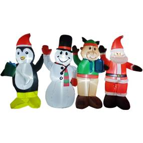 Christmas Time 4-Ft. Pre-Lit Inflatable Penguin, Snowman, Reindeer, and Santa Claus Friends Outdoor Christmas Decoration - Almo CT-SNTAFRDS041-L