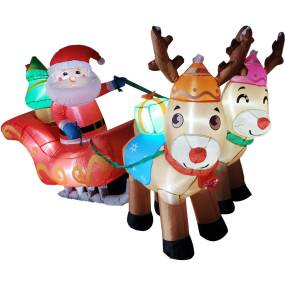 Christmas Time 7-Ft. Pre-Lit Inflatable Santa Sleigh with Reindeer Outdoor Christmas Decoration - Almo CT-SNTASLED071-L
