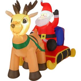 Christmas Time 4-Ft. Pre-Lit Inflatable Santa Claus in a Sleigh with Reindeer Outdoor Christmas Decoration - Almo CT-SNTASLGH041-L