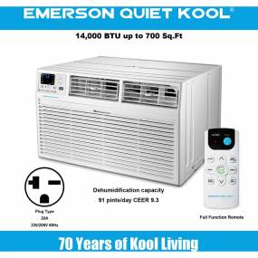 230V 14,000 BTU Through-the-Wall Air Conditioner with 10,600 BTU Supplemental Heating - Emerson Quiet Kool EATE14RD2T