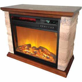 3-element Small Square Infrared Fireplace with Faux Stone Accent - LifeSmart FP1215