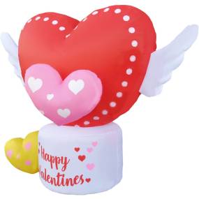 5 Foot Light Up Valentine's Day Flying Hearts with Wings Inflatable - Fraser Hill FREDHEART051-L