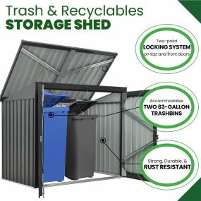 3.3-Ft. x 5.2-Ft. x 4.4-Ft. Galvanized Steel Trash and Recyclables Storage Shed with 2-Point Locking System, Dark Gray - Hanover HANBINSHD-GRY