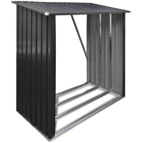 Indoor/Outdoor Galvanized Steel Woodshed Storage Rack Holds up to 55 Cu. Ft. of Stacked Firewood, Dark Gray - Hanover HANWDSHD-GRY