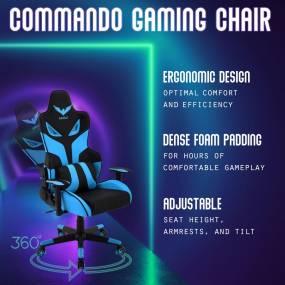 Commando Ergonomic Gaming Chair in Black and Blue with Adjustable Gas Lift Seating and Lumbar Support - Hanover HGC0101