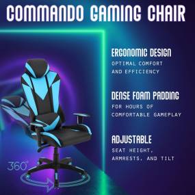Commando Ergonomic High-Back Gaming Chair in Black and Electric Blue with Adjustable Gas Lift Seating and Lumbar Support - Hanover HGC0103