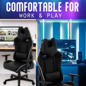 Commando Ergonomic Gaming Chair in Black and White with Adjustable Gas Lift Seating and Lumbar Support - Hanover HGC0106