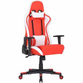 Commando Ergonomic Gaming Chair in Red, White, and Black with Adjustable Gas Lift Seating, Lumbar and Neck Support - Hanover HGC0113