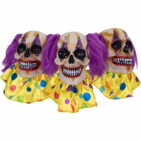 3-Piece Clown Skull Lawn Stakes with Flickering Eyes and Spooky Sounds, Outdoor Halloween Decoration, Battery Operated - Almo HHCLOWN-1STL