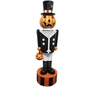 Haunted Hill Farm 4-Ft. Jack-O-Lantern Nutcracker Prelit LED Resin Figurine, Indoor or Covered Outdoor Halloween Decoration, Plug-In - Almo HHRS048-1PMP-MLT