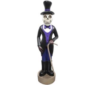 Haunted Hill Farm 4-Ft. Scary Skeleton Holding a Cane Prelit LED Resin Figurine, Indoor or Covered Outdoor Halloween Decoration, Plug-In - Almo HHRS048-1SK-MLT