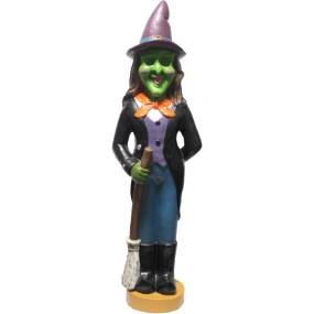 Haunted Hill Farm 4-Ft. Scary Witch Holding a Broom Prelit LED Resin, Indoor or Covered Outdoor Halloween Decoration, Plug-In - Almo HHRS048-1WTC-MLT