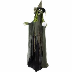 6-Ft. Buella the Animated Fortune-Telling Witch, Indoor or Covered Outdoor Halloween Decoration, Battery Operated - Almo HHWITCH-38FLSA