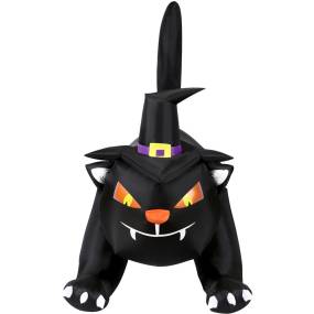 Haunted Hill Farm 6-Ft. Wide Pre-Lit Inflatable Black Cat with Witch Hat - Almo HIBCAT061-L