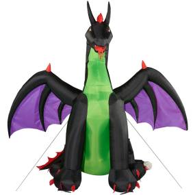 Haunted Hill Farm 12-Ft. Inflatable Pre-Lit Dragon with White Lights - Almo HIDRAGON0121-L