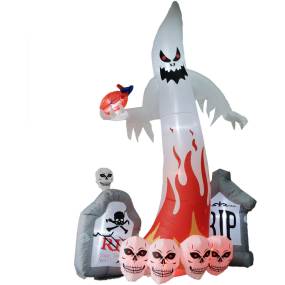 Haunted Hill Farm 9-Ft. Inflatable Pre-Lit Ghost with Heart and Tombstones - Almo HIEVILGHST091-L