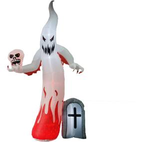 Haunted Hill Farm 9-Ft. Inflatable Pre-Lit Ghost with Skull and Tombstone - Almo HIEVILGHST092-L