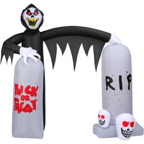 Haunted Hill Farm 8-Ft. Pre-Lit Inflatable Grim Reaper Tombstone Arch - Almo HIHARCH092-L