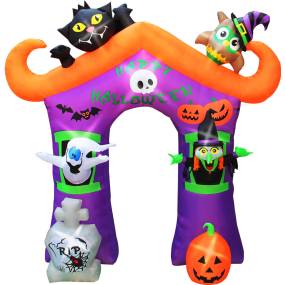 Haunted Hill Farm 9-Ft. Inflatable Pre-Lit Arch with Ghost, Black Cat, and Pumpkin - Almo HIHLWNARCH092-L