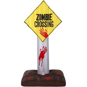 Haunted Hill Farm 6-Ft. Pre-Lit Inflatable Zombie Crossing - Almo HIZOMBSIGN061-L