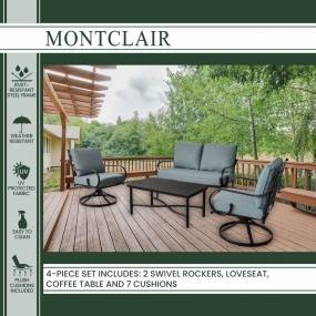 Montclair 4-Piece Patio Conversation Set with 2 Swivel Rockers, Loveseat and Coffee Table in Light Blue - Hanover MCLR4PC-BLU