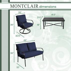 Montclair 4-Piece Patio Conversation Set with 2 Swivel Rockers, Loveseat and Coffee Table in Navy - Hanover MCLR4PC-NVY