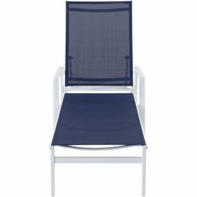 Naples Adjustable Sling Chaise in Navy Blue Sling and White Frame - Hanover NAPLESCHS-W-NVY