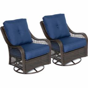 Orleans 4-Piece Woven Lounge Set with a 40,000 BTU Fire Pit Table in Navy Blue - Hanover ORL4PCSQFP-NVY