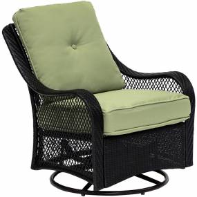 Orleans 5-Piece Fire Pit Chat Set in Avocado Green with 4 Woven Swivel Gliders and a 26-In. Square Fire Pit Table - Hanover ORL5PCFPSQ-GRN