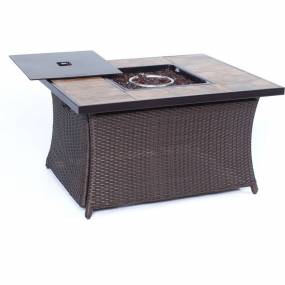 Orleans 4-Piece Woven Lounge Set with Fire Pit Table in Autumn Berry - Hanover ORLEANS4PCFP-BRY-B