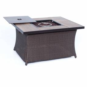Orleans 4-Piece Woven Lounge Set with Fire Pit Table in Avocado Green - Hanover ORLEANS4PCFP-GRN-A