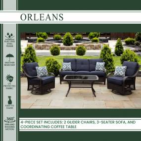 Orleans 4-Piece All-Weather Patio Set in Navy Blue - Hanover ORLEANS4PCSW-B-NVY