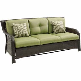 Strathmere 4-Piece Lounge Set with Sofa, 2 Swivel Gliders, and Woven Coffee Table, Cilantro Green - Hanover STRATH4PCSW-S-GRN