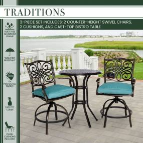 Traditions 3-Piece High-Dining Bistro Set in Blue - Hanover TRAD3PCSWBR-BLU