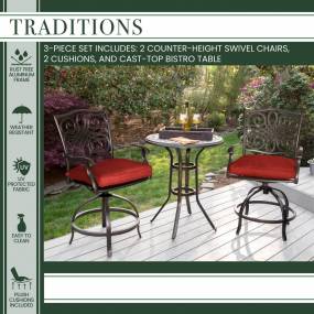 Traditions 3-Piece High-Dining Bistro Set in Red - Hanover TRAD3PCSWBR-RED