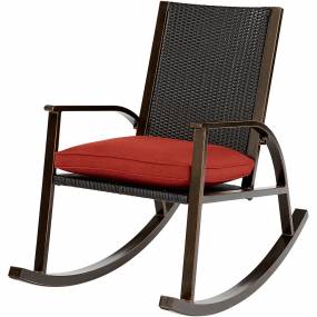 Traditions 3-Piece Chat Set in Red with 2 Aluminum Wicker Back Cushioned Rocking Chairs and 18-in. Side Table - Hanover TRADWB3PCRKR-RED