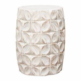 Fig Solid Mango Wood Accent Table in Distressed White Finish w/ Leaf Motif - Diamond Sofa FIGETWH