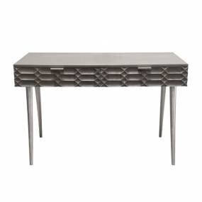 Petra Solid Mango Wood 2-Drawer Writing Desk in Smoke Grey Finish w/ Nickel Legs - Diamond Sofa PETRADEGR