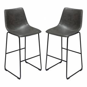 Theo Set of (2) Bar Height Chairs in Weathered Grey Leatherette w/ Black Metal Base - Diamond Sofa THEOBCGR2PK