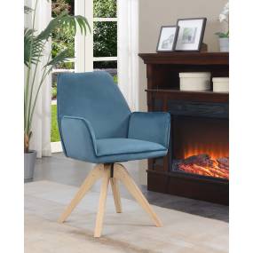 Take a Seat Miranda Swivel Accent Chair in Blue Velvet/Natural Wood - Convenience Concepts 310121VBE