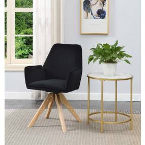 Take a Seat Miranda Swivel Accent Chair in Black Velvet/Natural Wood - Convenience Concepts 310121VBL