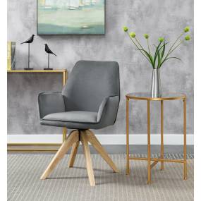 Take a Seat Miranda Swivel Accent Chair in Gray Velvet/Natural Wood - Convenience Concepts 310121VGY