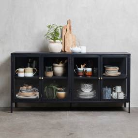 Black And Golden Carmel 4 Section Sideboard In Steel With Tempered Glass - Unique Furniture 42270602