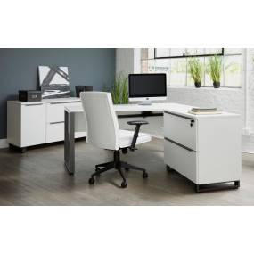 White Crescent Desk With Laminate Top And Metal Base - Unique Furniture 44084000142